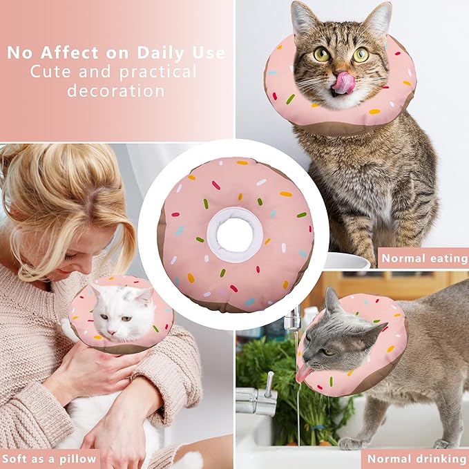 Cat Cone Collar Soft, Adjustable Cat Recovery Collar Kitten Cones to Stop Licking, Cute Donut E Collar After Surgery, Cats Neck Pillow Cone Elizabethan Cones of Shame (Waterproof Pink, Large)