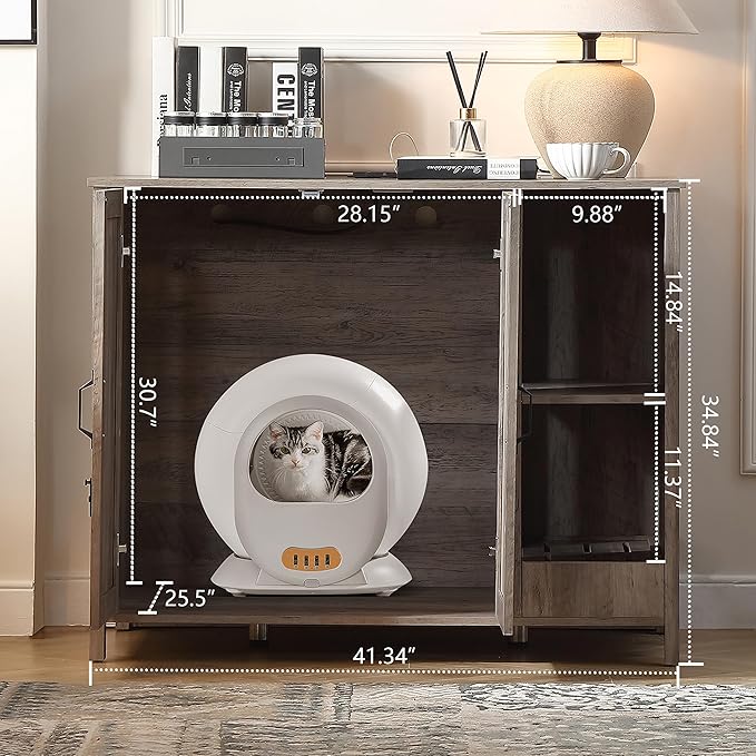 Cat Litter Robot Enclosure,Large Space for Placing Litter Robot 3/4,Power Outlet and Dog-Proof Shelf for Litter Robot Cabinet,Litter Collector for Automatic Litter Box Enclosure,Grey
