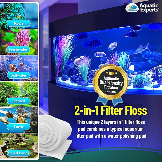 Aquatic Experts Aquarium Filter Floss for Fish Tank Filters - FilterFirst Aquarium Filter Pad - Media Roll for Crystal Clear Water, 3/4" - 1" Thick (12 Inch Wide, 12 Feet Long)