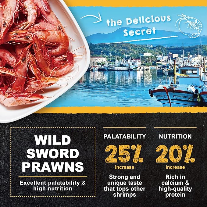 Ultra Fresh Marine Fish Food, 75% Sword Prawns + Squids, Natural Protein, Color Enhancement, for Large Saltwater Fish, Marine Shrimp Patties L 5.29oz