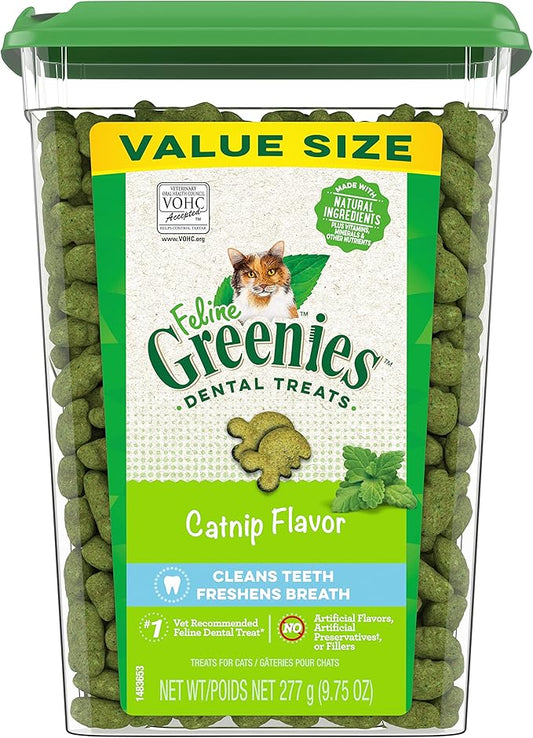 Greenies Feline Adult Dental Cat Treats, Catnip Flavor, 9.75 oz. Tub
