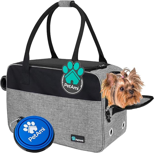 PetAmi Dog Purse Carrier for Small Dogs, Airline Approved Soft Sided Pet Carrier with Pockets, Ventilated Dog Carrying Bag for Puppy Cat, Dog Travel Supplies Bag, Sherpa Bed, Max 12 lbs, Gray