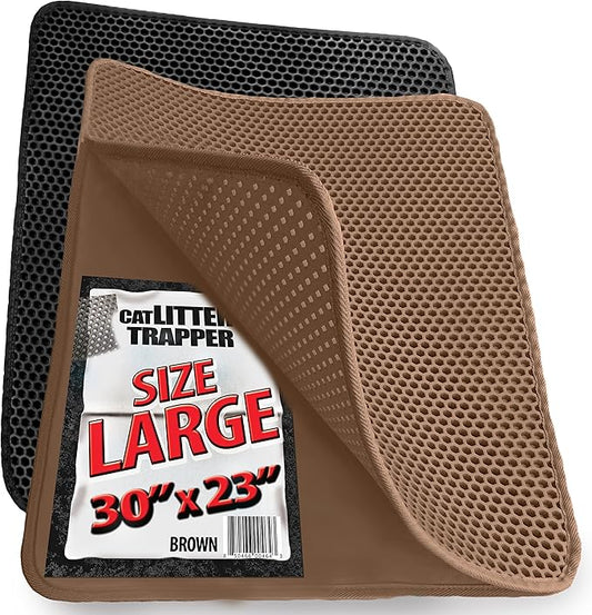 iPrimio Large Cat Litter Trapper Mat w/ Urine/Waterproof Layer - Larger Holes w/ Urine Puppy Pad Option - Cat Litter Mat, Light and Soft (Brown Color)