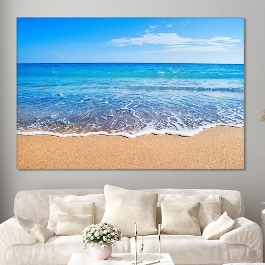 Nature Wall Art Prints - Ocean Forest Mountain Lake Canvas Landscapes - Small to Extra Large Living Room Bedroom Kitchen Bathroom Décor (Sandy Ocean Beach, 20L" x 30W")