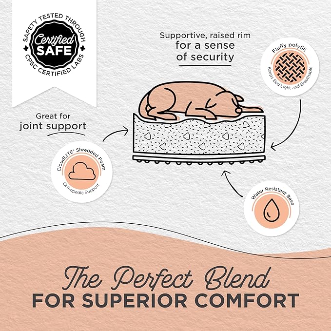 Best Friends by Sheri Lux Lounge Bed Calming Faux Fur Dog Bed, Oyster, Cream, Medium, 30" x 20"