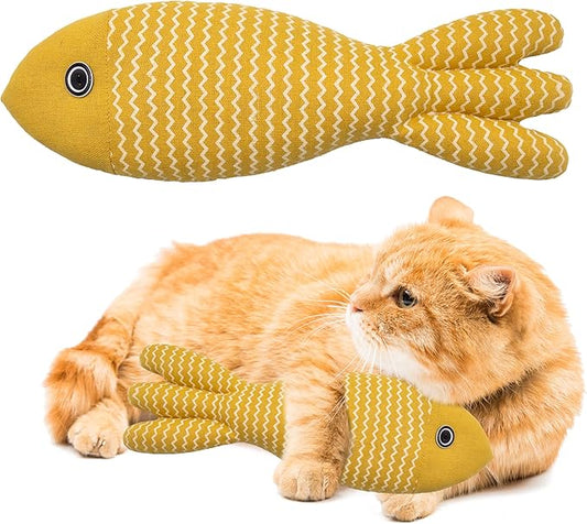 Interesting Catnip Toys Fish, 1 Pack Large Cat Toys, Soft Indoor Cat Kicker Toys, Durable and Highly Interactive Catnip Toys（Yellow Fish）