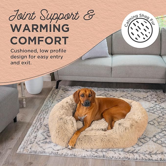 Best Friends by Sheri Shag Lounge Bed Calming Faux Fur Dog Bed, Taupe, Large 36" x 27"