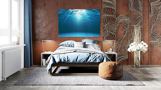 Nature Wall Art Prints - Ocean Forest Mountain Lake Canvas Landscapes - Small to Extra Large Living Room Bedroom Kitchen Bathroom Décor (Sun Rays Under Water, 24L" x 36W")