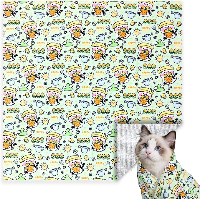 27.6" Large Cat Grooming Wrap, Cat Grooming Supplies, Cat Wrap for Cutting Nails, Self-Adhesive Cat Grooming Bag for Cats Within 15lbs Cat Restraint for Nail Clipping, Medicine Taking(Green)