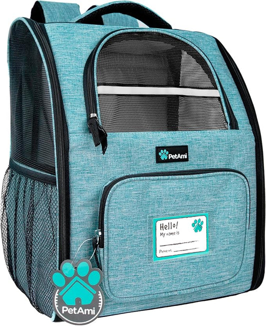 PetAmi Dog Backpack Carrier for Small Large Cat, Pet, Puppy, Ventilated Pet Hiking Backpack Travel Bag, Airline Approved Cat Backpack Carrier, Camping Biking Dog Bag Up to 18lbs Pet, Teal Turquoise