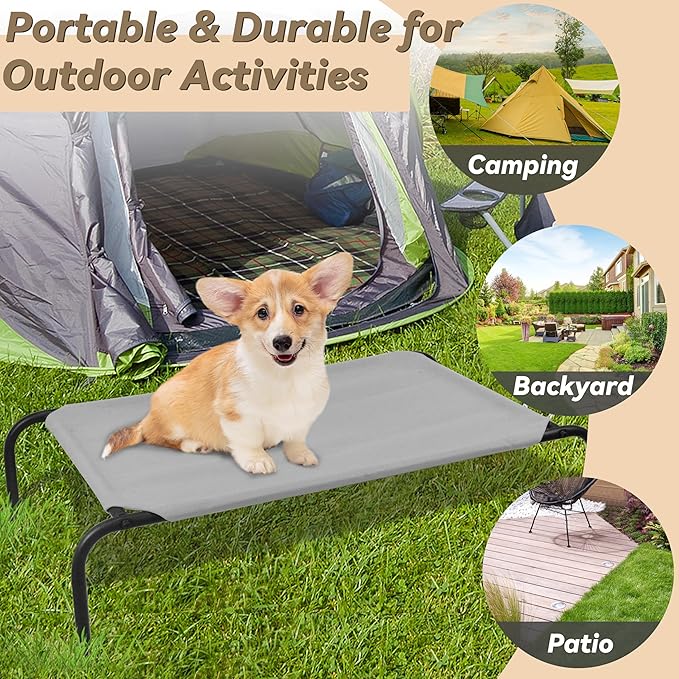 PHYEX Raised Pet Cot for Small Pets, Elevated Dog Bed with Breathable Mesh, Sturdy Steel Frame for Indoor & Outdoor Use, Non-Slip Design, Easy Clean, 33-Inch Grey