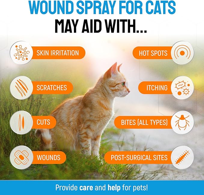 Cat Wound Care Spray with Silver – Wounds, Rashes, Hot Spots, Itch, Scratching, Irritation, Bites & Burns – Use a Cat Cone to Prevent Licking – Safe Formula – 4 Oz