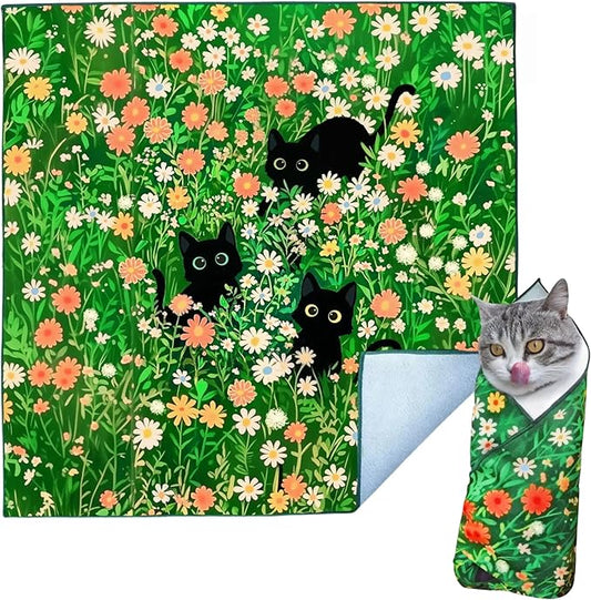 Cat Grooming Wrap Cat Wrap for Cutting Nails Cat Burrito Wrap 19.96 inch(Within 6Lbs) Cat Swaddle Nail Clipping, Teeth Brushing, Ear Cleaning Self-Adhesive Magic Cloth Cat Restraint
