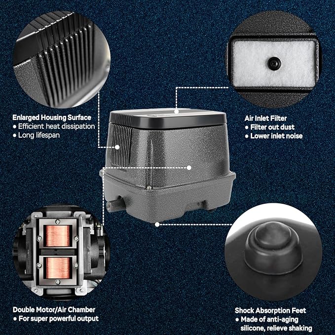 AquaMiracle Linear Air Pump, 635/950/1600/4000GPH Pond Bubbler Septic Air Pump, Energy-Efficient Pond Aerator for Outdoor Ponds, Aquariums, Hydroponics, Waste Treatment