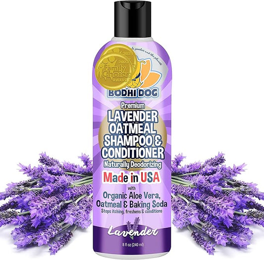 Bodhi Dog Premium Lavender Oatmeal Shampoo & Conditioner - Organic Formula for Dogs, Cats & Pets - Hypoallergenic, Soothes Dry, Itchy Skin & Supports Skin Health - Made in USA (8 Fl Oz)