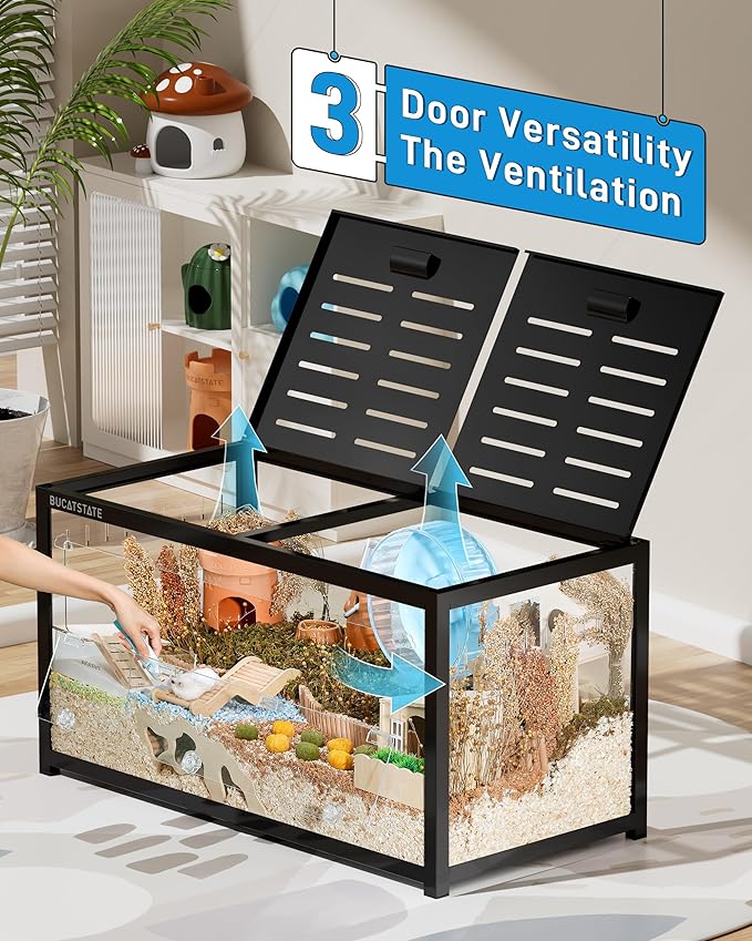 BUCATSTATE Hamster Cage 3.0: Large Metal Rat Cage Stackable with Top Access Easy Assemble 39.3L x 19.7W x 20.4H Inches Dwarf Syrian Hamster Tank for Gerbil Mouse (5.4 ft², Black)