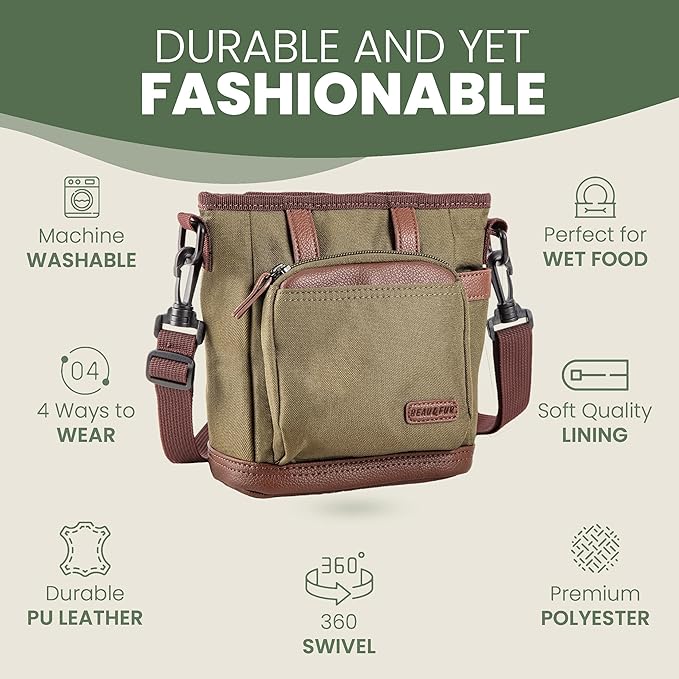 BEAU&FUR Dog Treat Pouch with Clicker for Training - Hands-Free Dog Treat Bag with Magnetic Closure, Built-in Poop Bag Holder Pocket