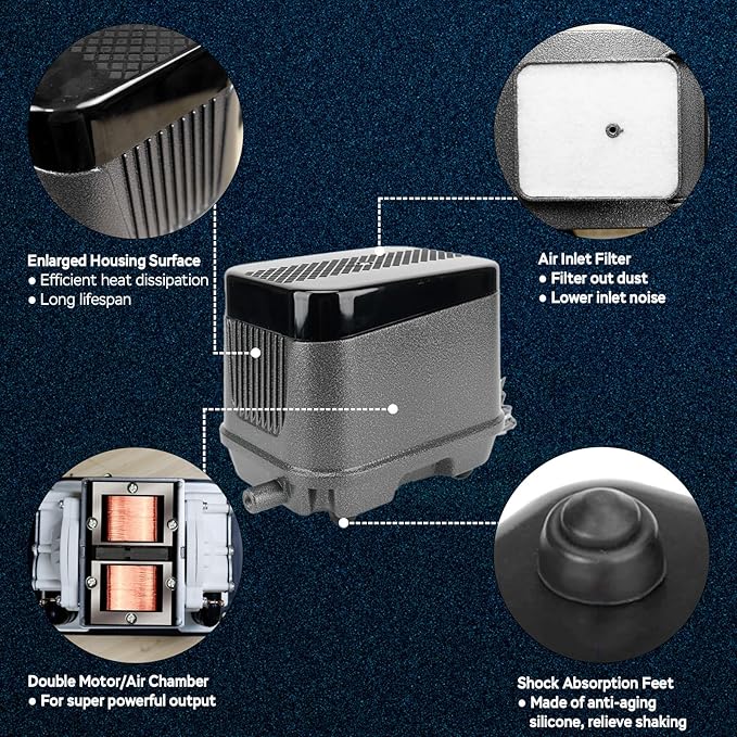 AquaMiracle Linear Air Pump, 635/950/1600/4000GPH Pond Bubbler Septic Air Pump, Energy-Efficient Pond Aerator for Outdoor Ponds, Aquariums, Hydroponics, Waste Treatment