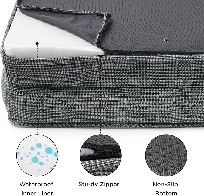 Bedsure XL Orthopedic Dog Bed for Extra Large Dogs - Waterproof XLarge Dog Cat Bed, Comfort Dogs Couch Sofa with Washable Removable Cover, Pet Bed with Nonskid Bottom, Argyle Black-Checks, 42"