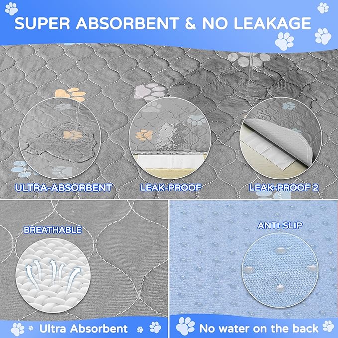 Aitmexcn Washable Puppy Dog Pee Pad, 100% Waterproof Whelping Training Mat for Puppy/Senior Dog, Fast Drying Reusable Puppy Pads for Indoor, Outdoor and Car Travel- 72'' x 72'' Llight Gray 1PC