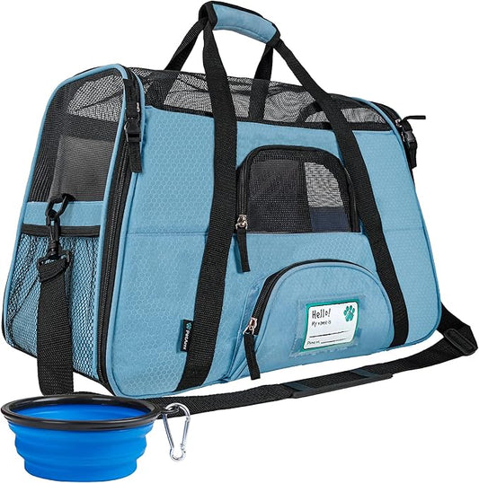 PetAmi Airline Approved Pet Carrier for Cat, Soft Sided Dog Carrier for Small Dogs, Cat Travel Supplies Accessories for Indoor Cats, Ventilated Pet Carrying Bag Medium Large Kitten Puppy, Small Blue