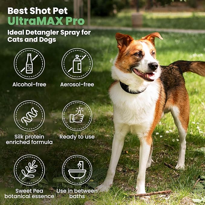 Best Shot UltraMAX Pro Finishing Spray, Ideal Detangler Spray for Pets, Hydrating and Soothing Pet Grooming Spray, for Dogs and Cats, 17 Oz.