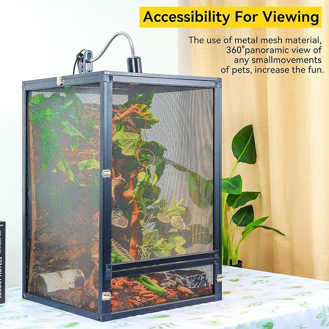 33 Gallon 360° Panoramic Foldable Reptile Terrarium Kit: Crested Gecko Tank and Reptile Cage for Superior Ventilation, Easy Feeding, Sturdiness, and Simple Assembly (Black, 26"x17"x17")
