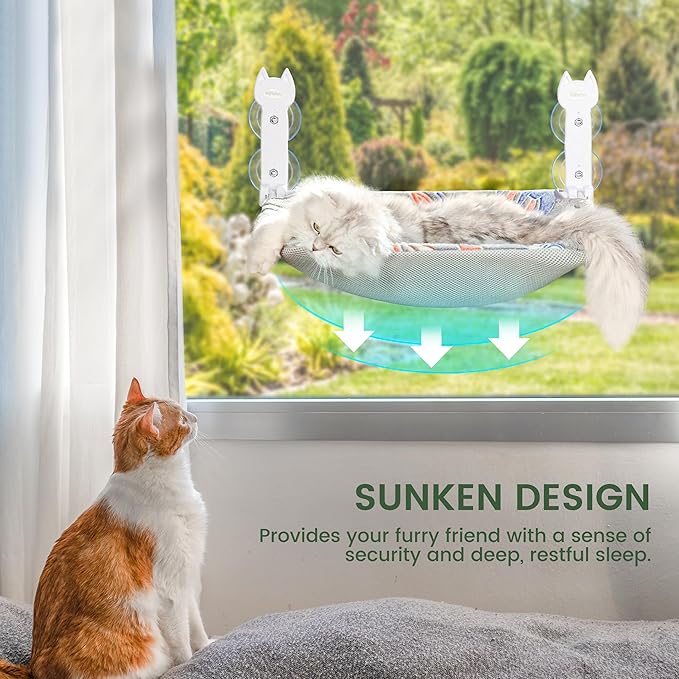 2 Pack Cat Window Perch, Glow in The Dark Foldable Cat Hammock with Sunken Design & Removable Soft Cover, Breathable Cordless Window Bed for Resting Indoor Kitten (Shallow Perch, 2 Pack - M)