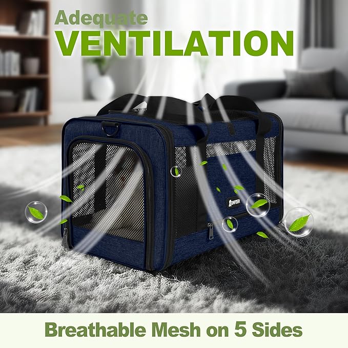 Cat Carrier 18x11x11 United Airline Approved, Top Loader Heavy Duty Softshell Pet Flying Bag 18lbs, Small Dog Chihuahua Crate 5-10 Pounds, Kitty Transport Kennel, Miniature Poodle Case Navy