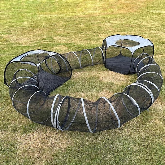 Large Outdoor Cat Tunnel and Tent Playpen - Pop Up Enclosure for Multiple Cats - Portable Outside Playhouse for Small Pets